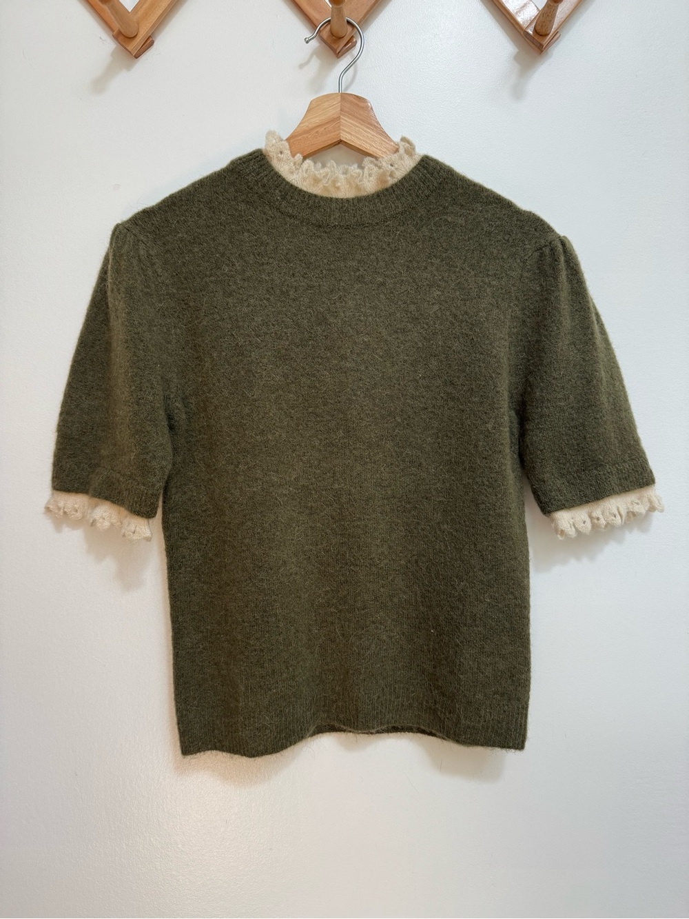 Zara Wool Alpaca Blend Short Sleeve Ruffle Sweater Women Medium NWT Victorian